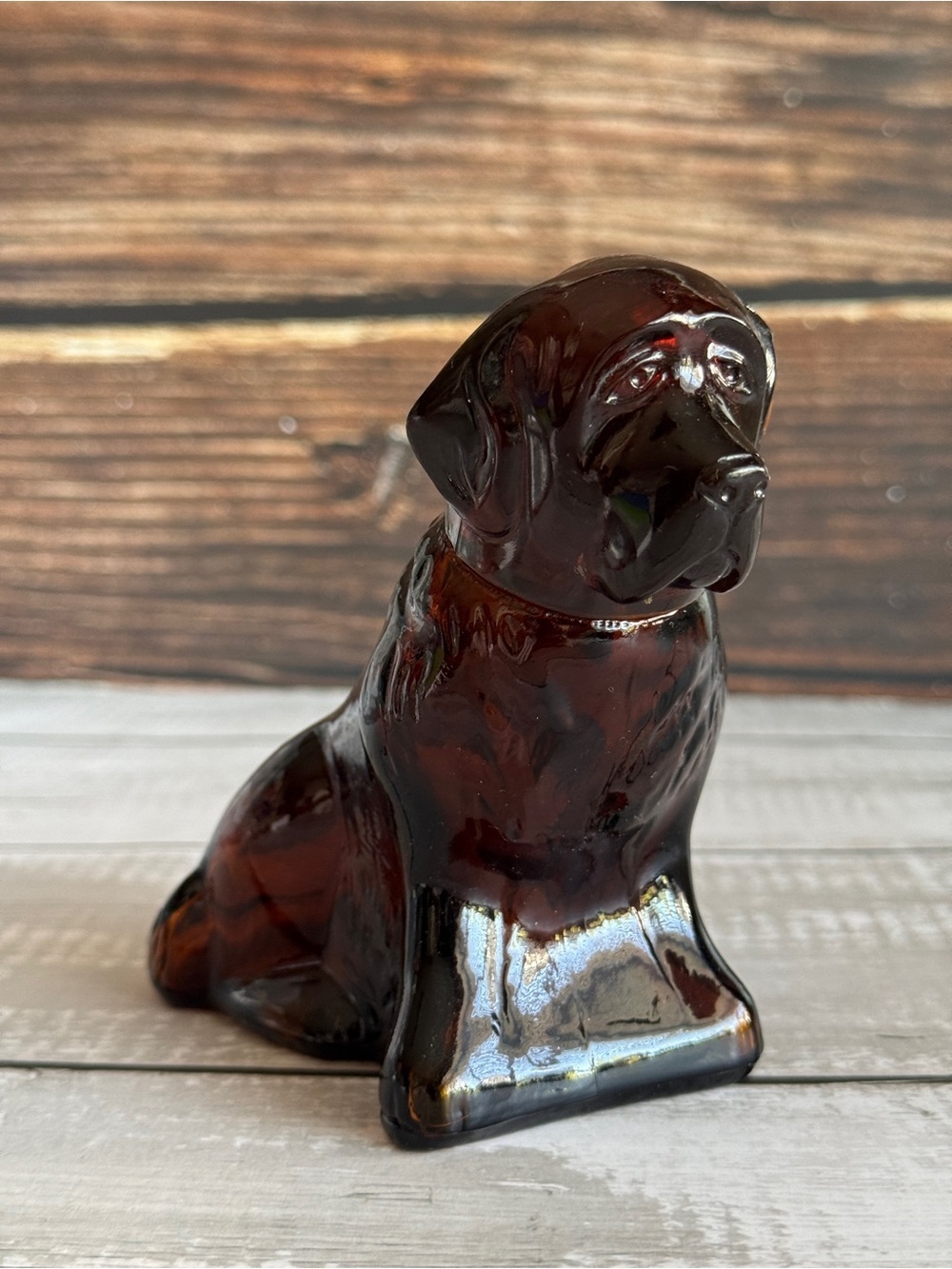 Vintage Avon Spicy After Shave Amber Glass Dog Bottle Collectible